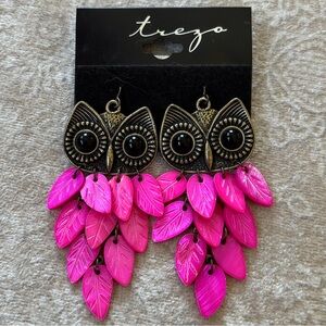 Brand New Trezo Bronze Beaded Pink Shell Owl Drop Earrings